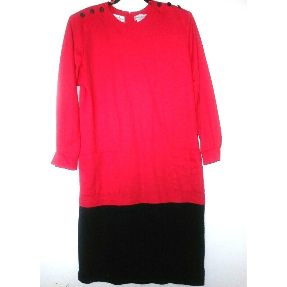 Vintage Jeanne Durrell Dress shift red black WOOL BLEND knit warm Sz 16 USA made